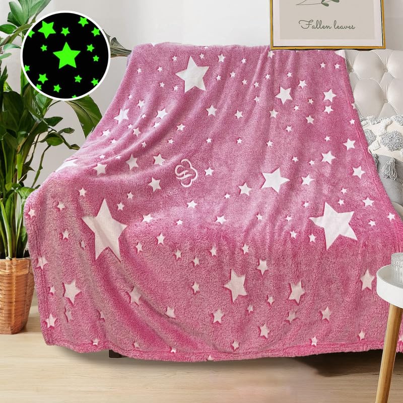 COMFAR Star Blanket for Girls Pink Blankets Women Glow in The Dark Blanket Cute Teen Personalized AdultsKidsSoft Fleece and ThrowBirthday Gifts 40inx 50in