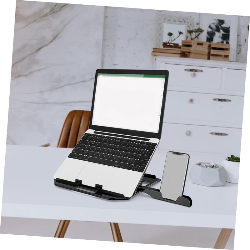 Black Laptop Stand with Phone Holder Portable Desktop Riser for Ergonomic Home Office Travel Use - Image 3
