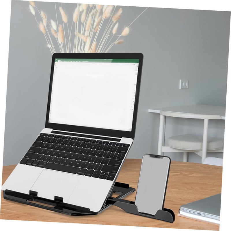 Black Laptop Stand with Phone Holder Portable Desktop Riser for Ergonomic Home Office Travel Use - Image 5