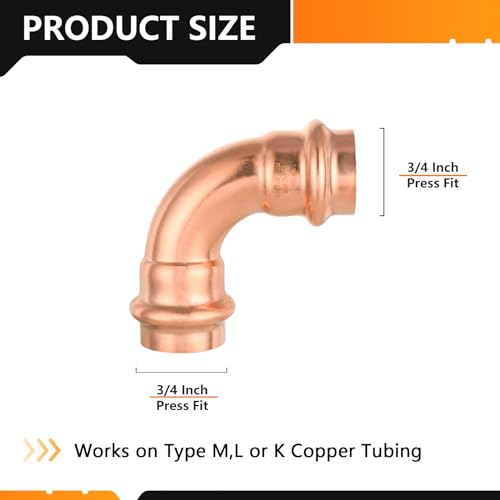 HeSun 10Pack HeSun 34 x 34 Copper Press Elbow90 Degree P x P Pressure Fittings for Copper Tube ConnectionPRESS005 - Image 3