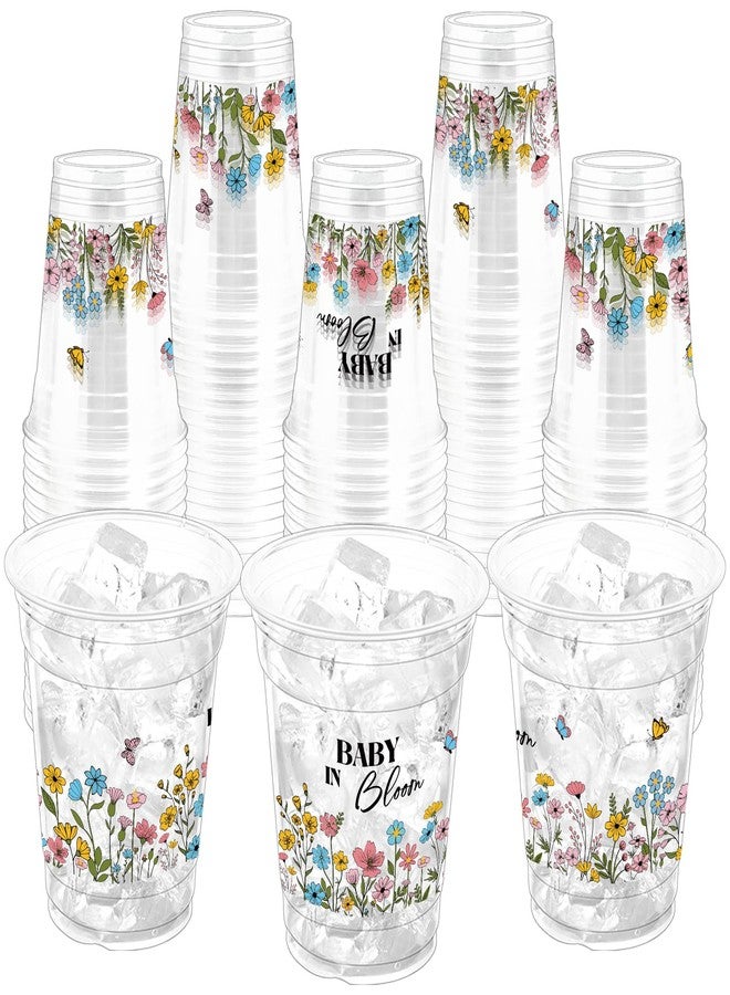 ZCPTZ 100Pcs Wildflower Baby Shower Plastic Party Cups, 12oz Wildflower Disposable Clear Cups for Baby Shower Party, Gender Reveal, Holiday Gatherings, Floral Theme Birthday Party Drinking Supplies - Image 1