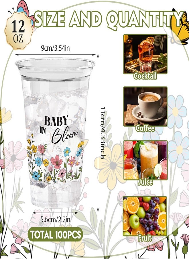 ZCPTZ 100Pcs Wildflower Baby Shower Plastic Party Cups, 12oz Wildflower Disposable Clear Cups for Baby Shower Party, Gender Reveal, Holiday Gatherings, Floral Theme Birthday Party Drinking Supplies - Image 2