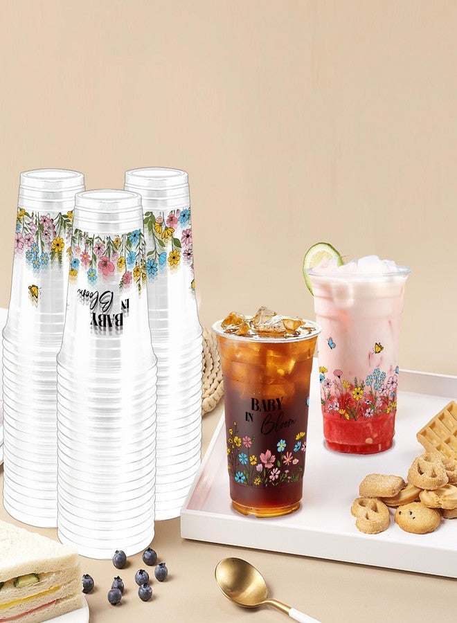 ZCPTZ 100Pcs Wildflower Baby Shower Plastic Party Cups, 12oz Wildflower Disposable Clear Cups for Baby Shower Party, Gender Reveal, Holiday Gatherings, Floral Theme Birthday Party Drinking Supplies - Image 3