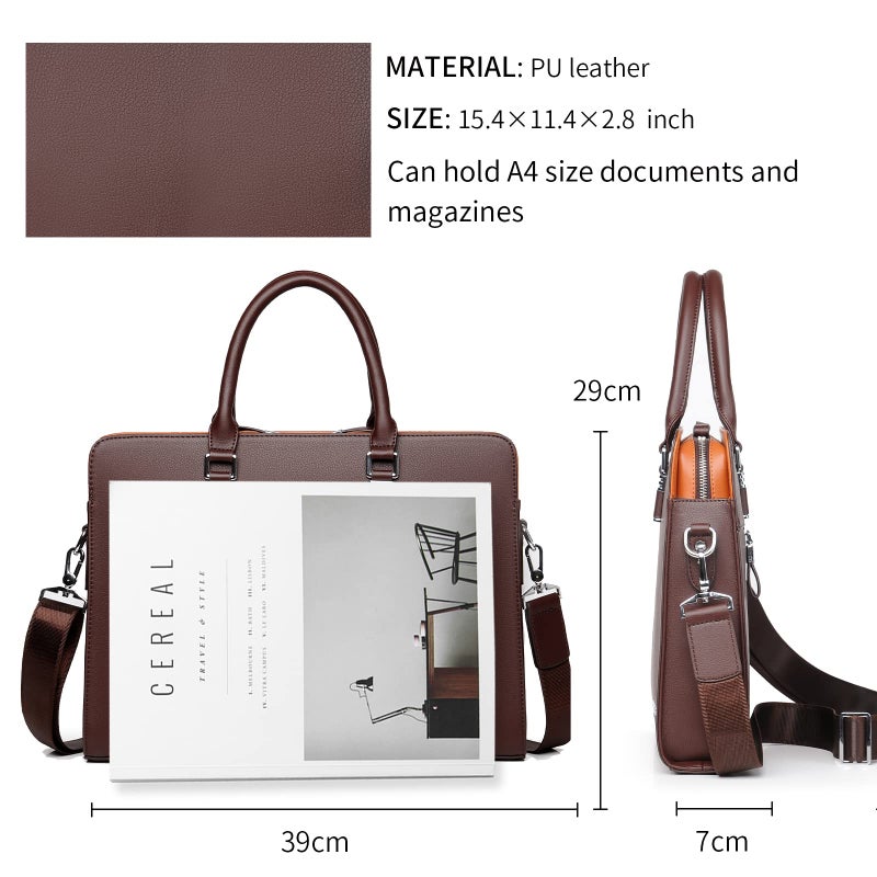 FSD.WG]Business Bag Leather Briefcase Shoulder Laptop Business Bag for Men - Image 4