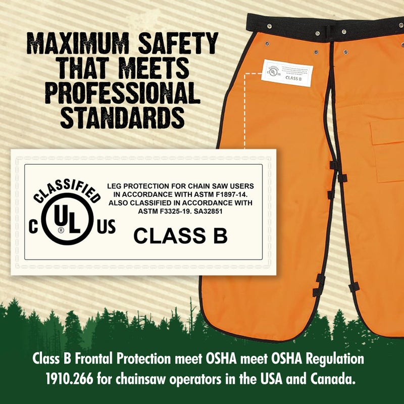 FORESTER Chainsaw Chaps for Men & Women | Apron Style Men's Chain Saw Chaps with Pocket & Adjustable Waist | Chainsaw Safety Equipment | Orange 37" - Image 5