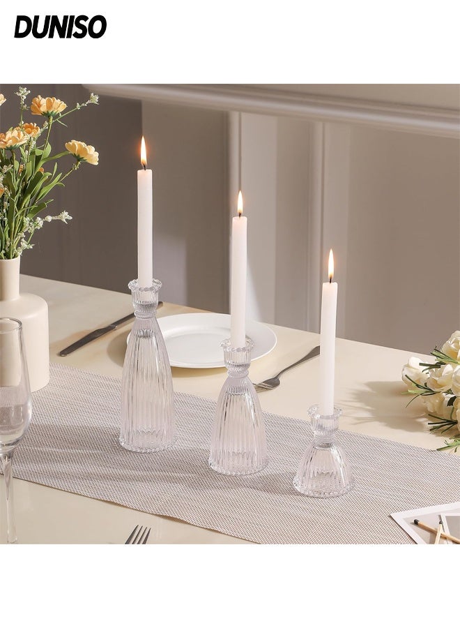 DUNISO 3Pcs Vertical Stripe Candlestick Holders, Tall Taper Candle Holders with Vintage Design, Candle Stick Holders in Bulk for Wedding Celebration Tables, Anniversary Dinner Gatherings, Sophisticated Dining Room Displays and Any Special Occasion Decor - Image 1