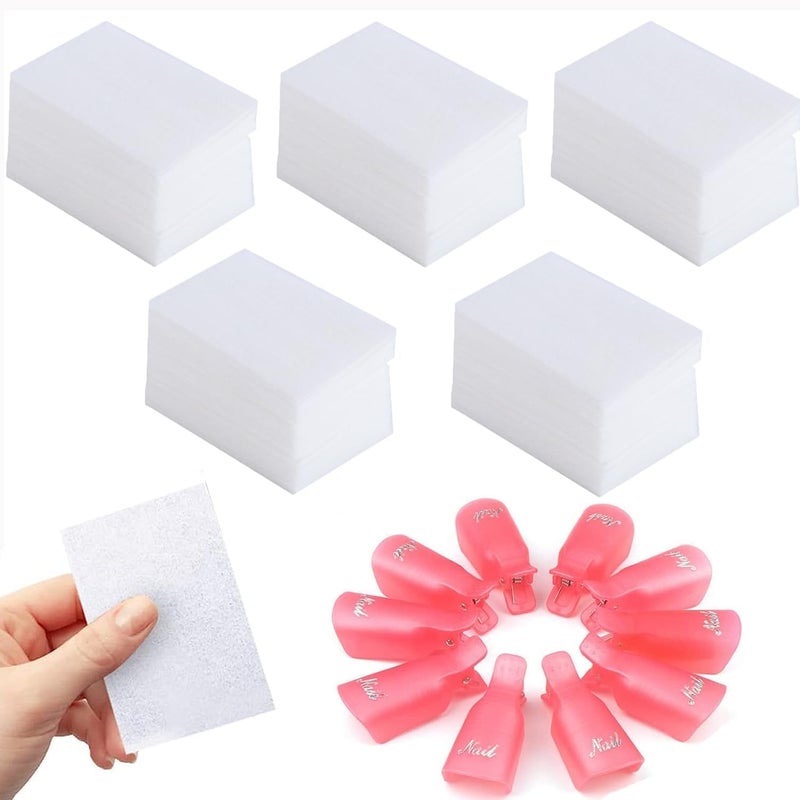 Dkriva 500 Lint Free Cotton Nail Wipes Dry Paper Pads Soft Absorbent Napkins For Nail Polish Gel Perfect Manicure Remover with 10 Pcs Nail Polish Remover Clips Multi Color - Image 1