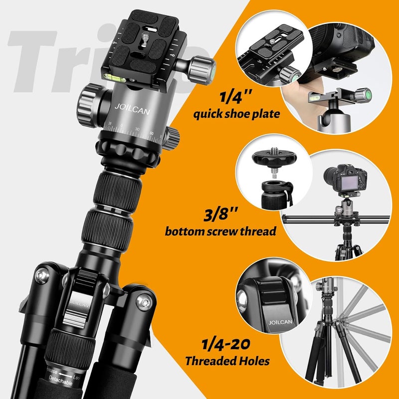 JOILCAN Tripod for Camera, 81" Aluminum Camera Tripod Monopod, Heavy Duty Travel Tripods for Spotting Scope Binoculars Laser Level, Payload 35Lb - Image 2