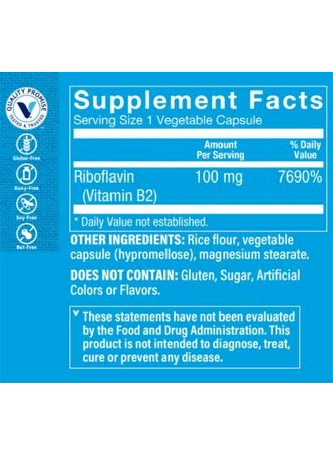The Vitamin Shoppe Vitamin B2 (Riboflavin) 100Mg Energy Production & Nutrient Metabolism Support Supplement Essential B Vitamin Once Daily Gluten Free (100 Capsules) - Image 3