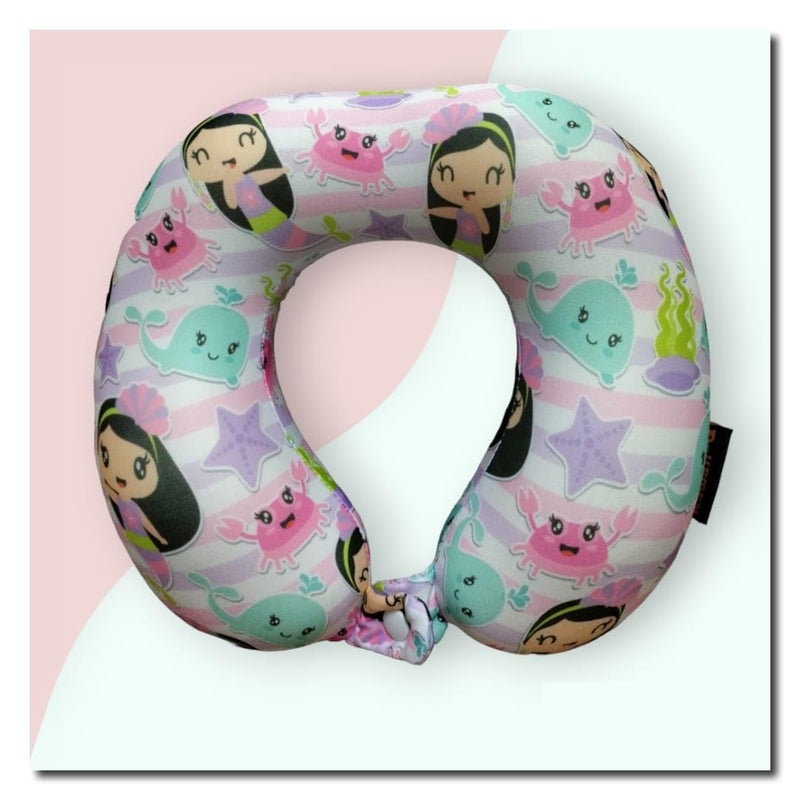 TEMSON Luxurious Portable Travel Pillow - Soft Fabric Neck Pillow Travel for Men, Women & Kids, Neck Travel Pillow for Air Travel, Flight Pillow for Neck Support (Mermaid) - Image 1