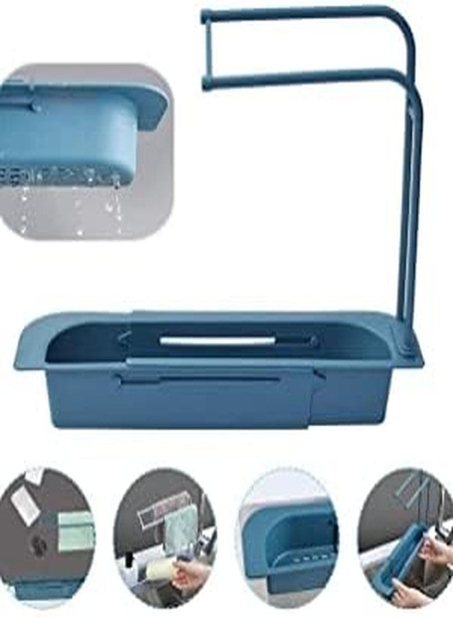 QUALIZA 2 in 1 Drainer Basket Tray Sponge Soap Holder Expandable Sink Organizer Adjustable Telescopic Sink Storage Rack Holder Cloth Hanger for Home Kitchen (1Pcs) - Image 5