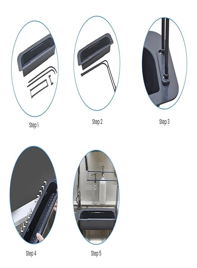 QUALIZA 2 in 1 Drainer Basket Tray Sponge Soap Holder Expandable Sink Organizer Adjustable Telescopic Sink Storage Rack Holder Cloth Hanger for Home Kitchen (1Pcs) - Image 3