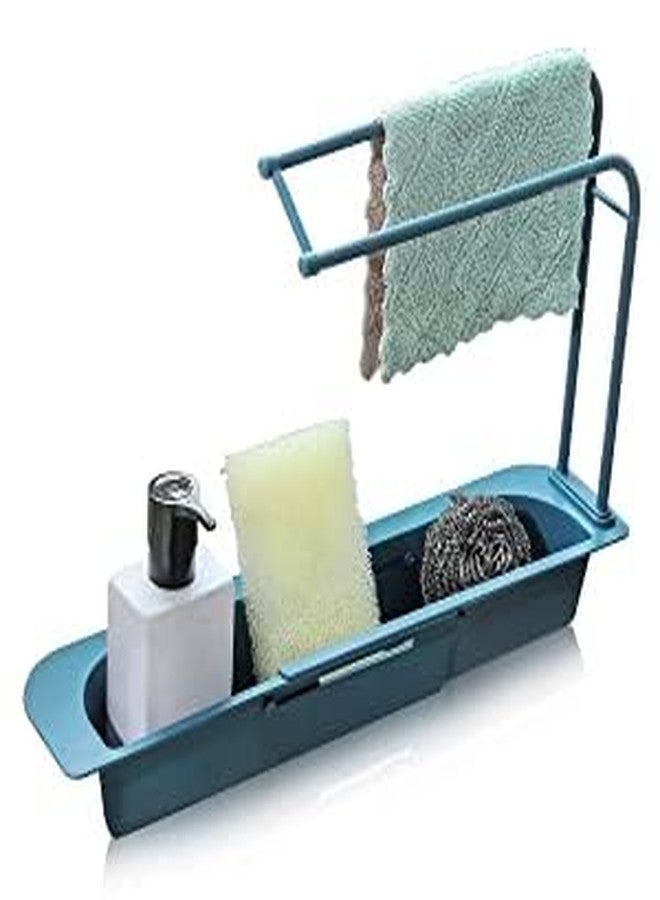 QUALIZA 2 in 1 Drainer Basket Tray Sponge Soap Holder Expandable Sink Organizer Adjustable Telescopic Sink Storage Rack Holder Cloth Hanger for Home Kitchen (1Pcs) - Image 1
