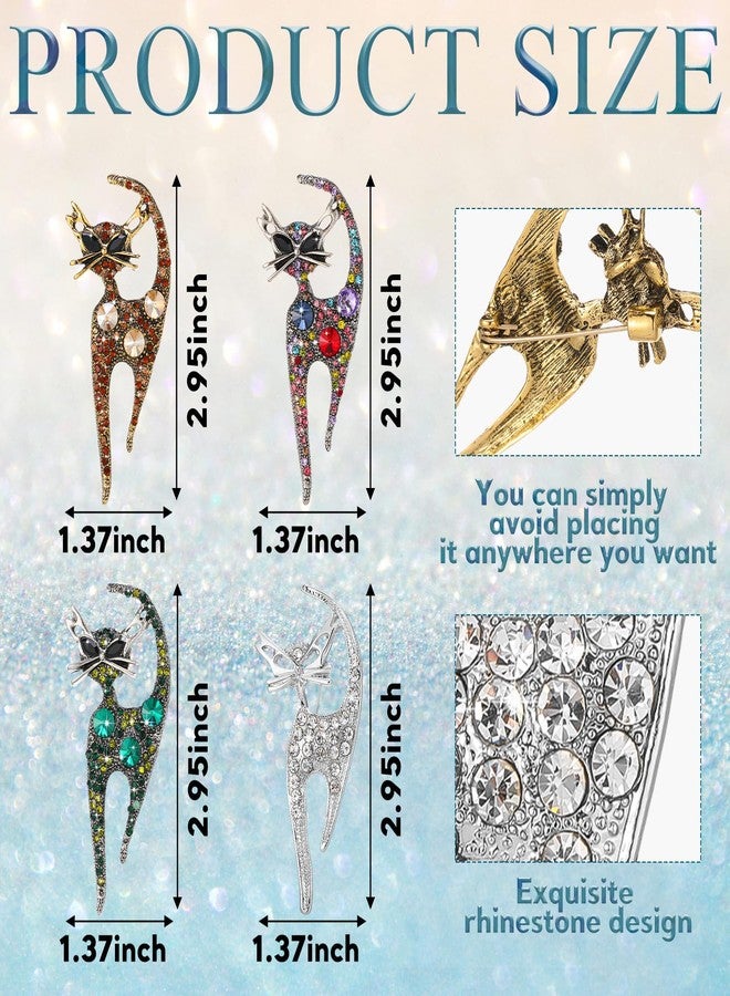 Highergo 4 Vintage Rhinestone Cat Brooch Pin for Women Fashion Cute Colorful Crystal Cat Brooches Lapel Pins Retro Aesthetic Jewelry for Girls Hats Collars Dress Birthday Party Jewelry Souvenir - Image 2
