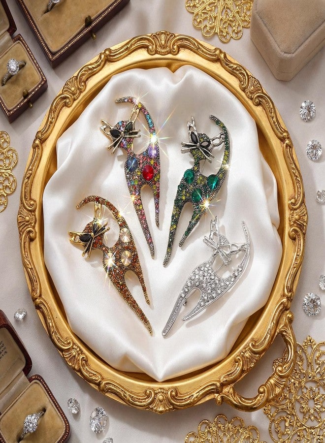 Highergo 4 Vintage Rhinestone Cat Brooch Pin for Women Fashion Cute Colorful Crystal Cat Brooches Lapel Pins Retro Aesthetic Jewelry for Girls Hats Collars Dress Birthday Party Jewelry Souvenir - Image 3