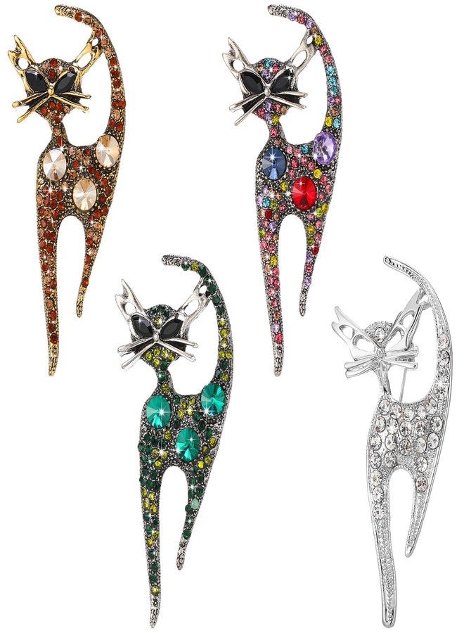 Highergo 4 Vintage Rhinestone Cat Brooch Pin for Women Fashion Cute Colorful Crystal Cat Brooches Lapel Pins Retro Aesthetic Jewelry for Girls Hats Collars Dress Birthday Party Jewelry Souvenir - Image 1