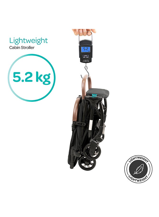 Moon Ritzi Lightweight Travel Cabin Stroller – Multi-Position Recline, Storage Basket, Shoulder Strap, Compact And Travel Friendly, 0m+ to 18kg – Black - Image 3