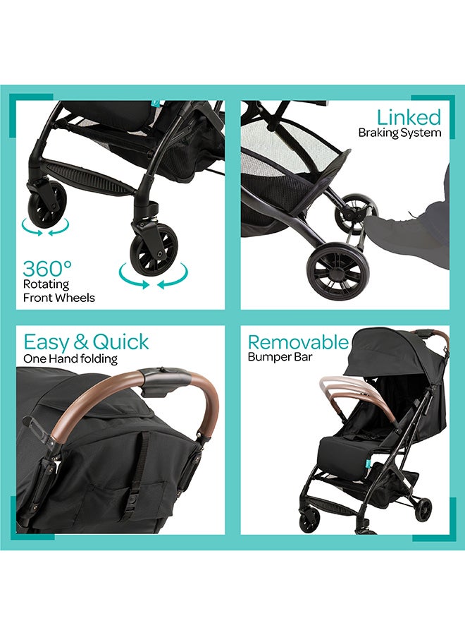 Moon Ritzi Lightweight Travel Cabin Stroller – Multi-Position Recline, Storage Basket, Shoulder Strap, Compact And Travel Friendly, 0m+ to 18kg – Black - Image 5