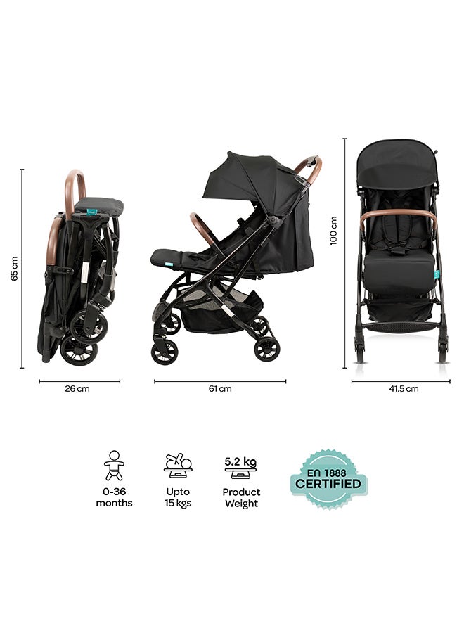 Moon Ritzi Lightweight Travel Cabin Stroller – Multi-Position Recline, Storage Basket, Shoulder Strap, Compact And Travel Friendly, 0m+ to 18kg – Black - Image 2