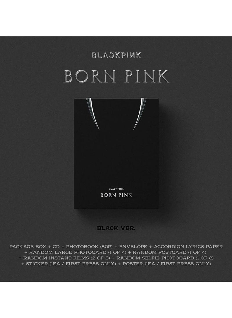 Black Pink Blackpink 2nd Album Born Pink Box Set Black Version Kpop CD with Photobook Post Card Photocard Selfie Photocard and Sticker  - Image 2