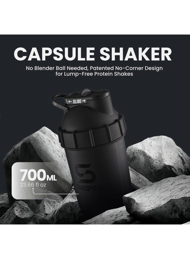 ShakeSphere Protein Shaker Bottle, 24oz Capsule Shape Mixing Easy Clean Up No Blending Ball or Whisk Needed BPA Free Mix & Drink Shakes, Smoothies, More (Matte Black -Black Logo) - Image 3