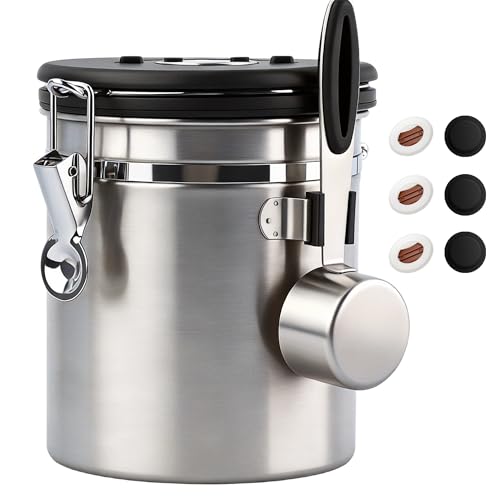 ShanSon Coffee Canister Airtight, Stainless Steel Bean Storage Container with Date Tracker & Scoop, Grounds Sugar Flour Tea Cereal Fits Kitchen Pantry, Ideal Gift for Coffee Lovers,16oz,Silver - Image 1