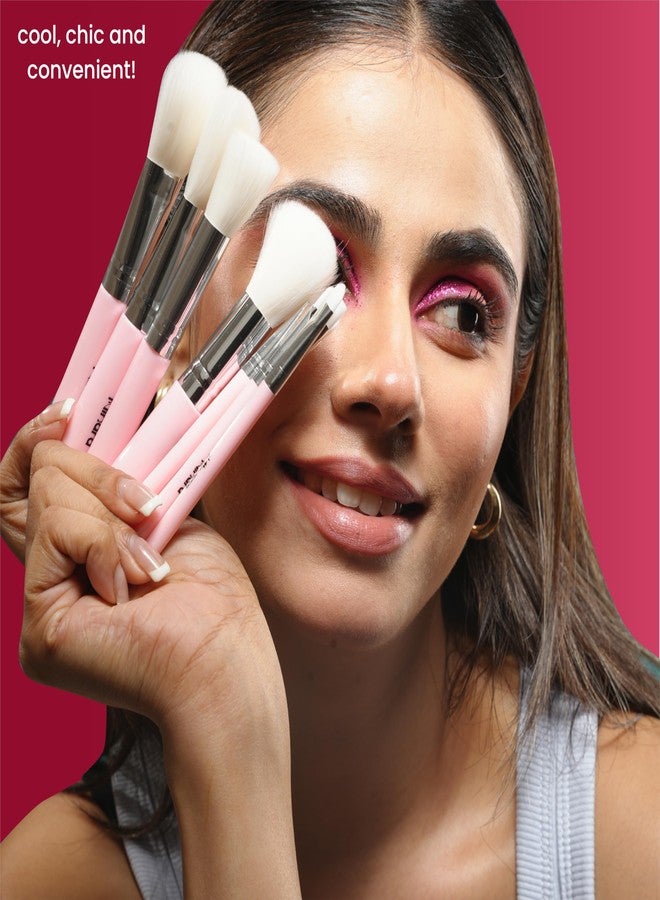 Minara Makeup Brush Set Of 10 With Easy To Carry Pouch (Pink) | Travel Size Cosmetic Brushes Kit For Face Foundation Brush Eyeshadow With Storage | Makeup Pouch For Women | - Image 4