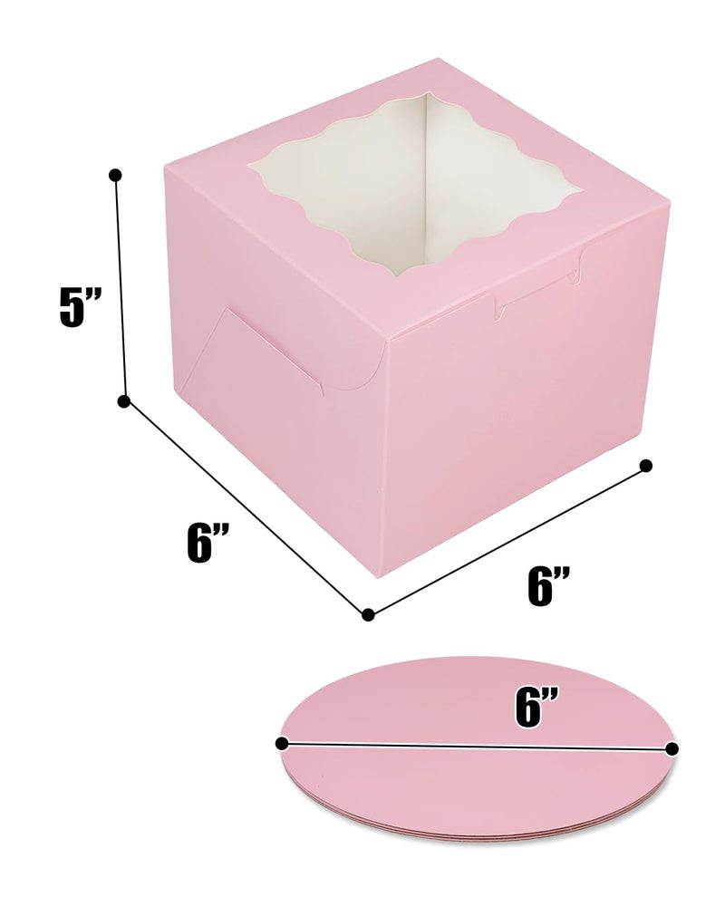 Bakepacker 36pcs 6x6x5 Inches Cake Boxes with Window 18-Packs Pink 6 Inch Bakery Boxes (18 Cake Boxes +18 Cake Boards Included) - Image 5