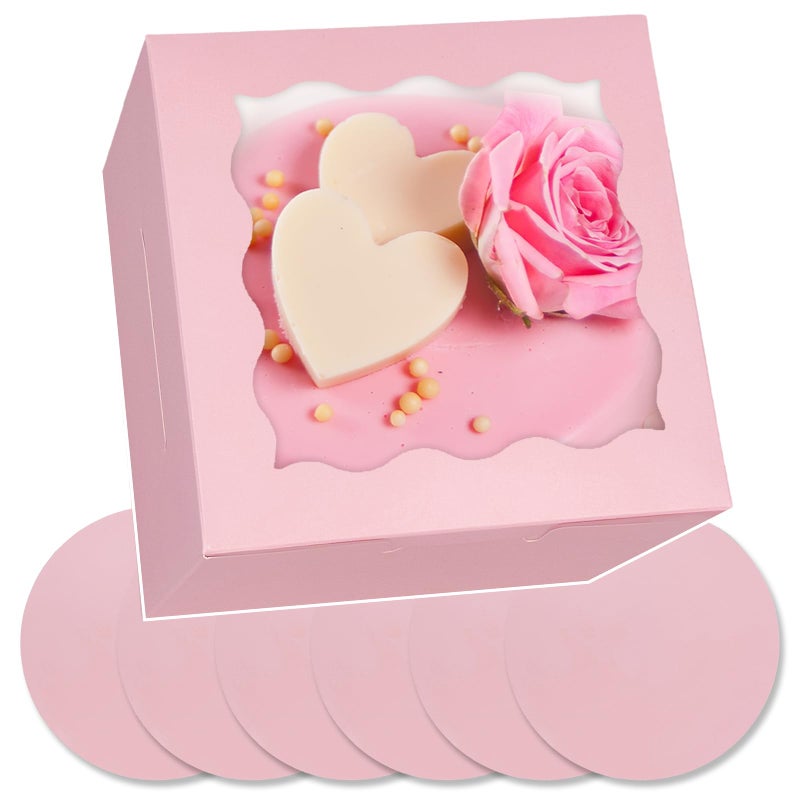 Bakepacker 36pcs 6x6x5 Inches Cake Boxes with Window 18-Packs Pink 6 Inch Bakery Boxes (18 Cake Boxes +18 Cake Boards Included) - Image 1
