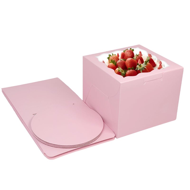 Bakepacker 36pcs 6x6x5 Inches Cake Boxes with Window 18-Packs Pink 6 Inch Bakery Boxes (18 Cake Boxes +18 Cake Boards Included) - Image 3