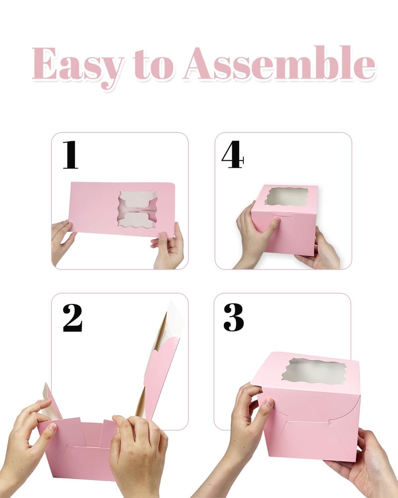 Bakepacker 36pcs 6x6x5 Inches Cake Boxes with Window 18-Packs Pink 6 Inch Bakery Boxes (18 Cake Boxes +18 Cake Boards Included) - Image 2