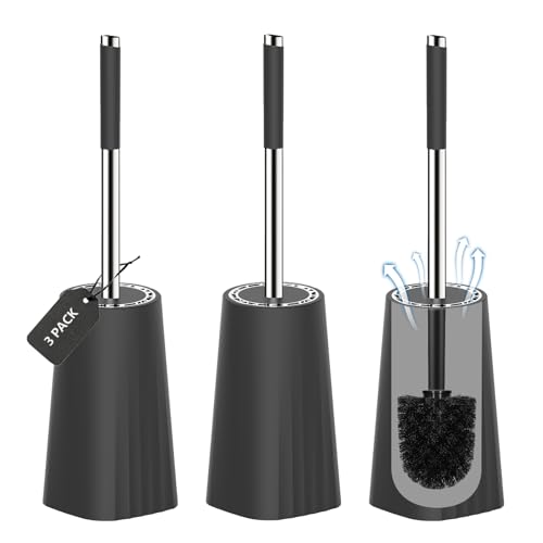 SetSail Toilet Brush Compact Size Toilet Bowl Brush and Holder Toilet Brushes for Bathroom with Stainless Steel Handle Toilet Cleaner Brush with Durable Scrubbing Bristles 3 Packs - Image 1