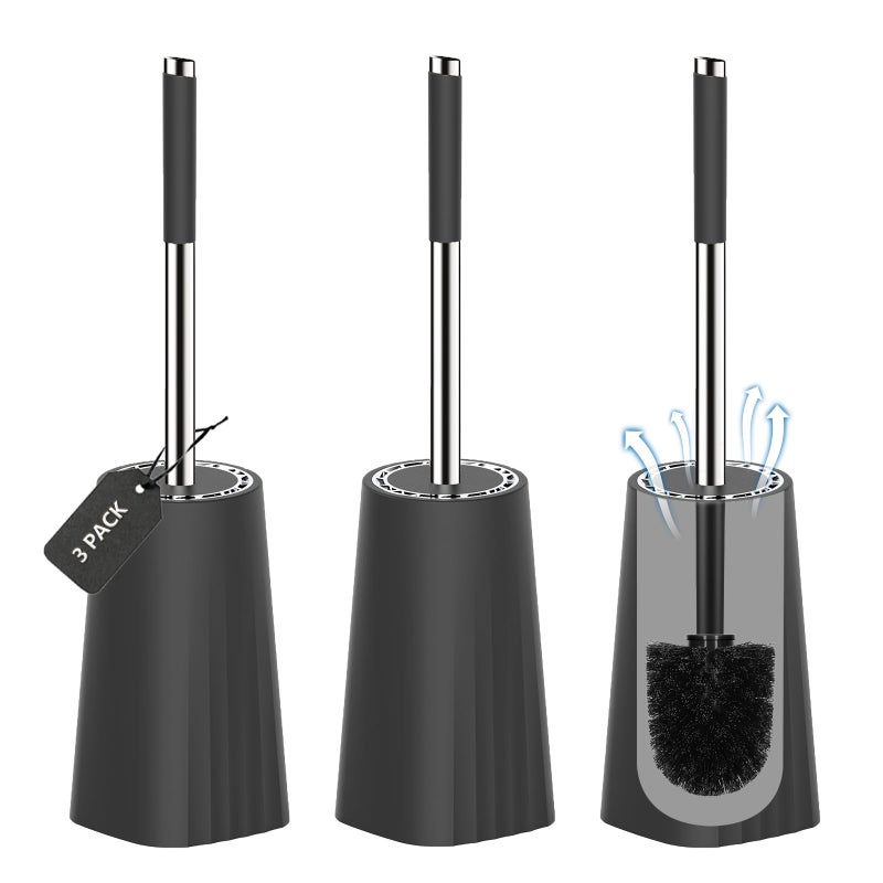 SetSail Toilet Brush Compact Size Toilet Bowl Brush and Holder Toilet Brushes for Bathroom with Stainless Steel Handle Toilet Cleaner Brush with Durable Scrubbing Bristles 3 Packs - Image 2