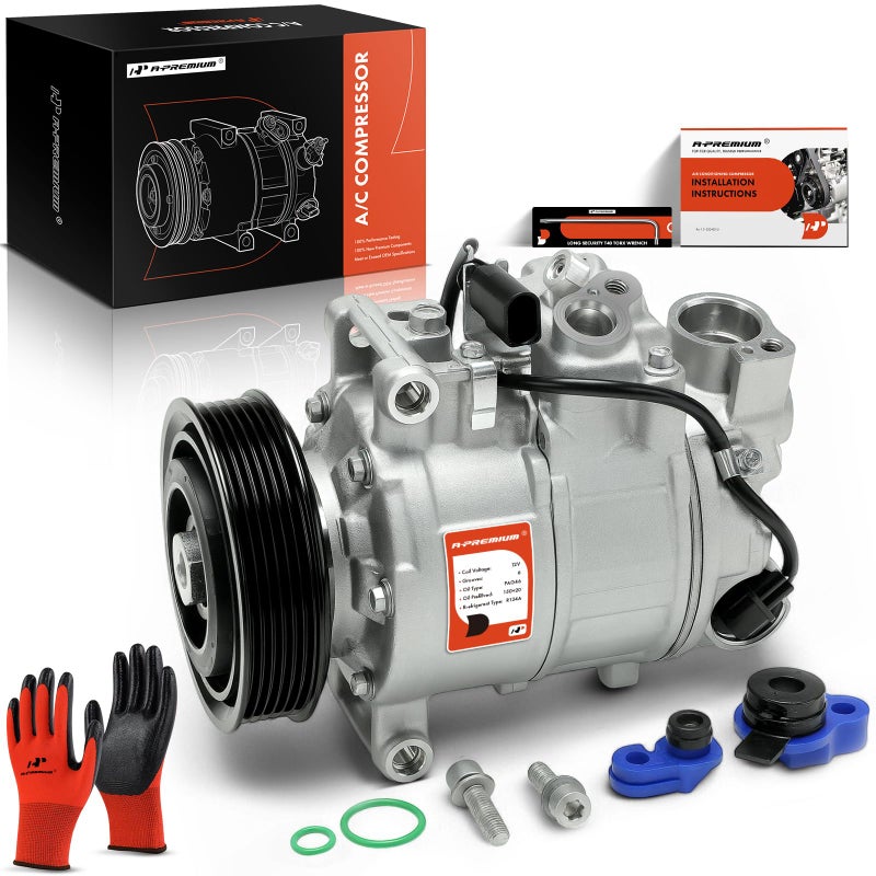 A-Premium APremium Air Conditioner AC Compressor with Clutch Compatible with Volkswagen Passat Golf Beetle Cayenne Audi Q5 Q7 A3 A4 Porsche Cayenne Seat