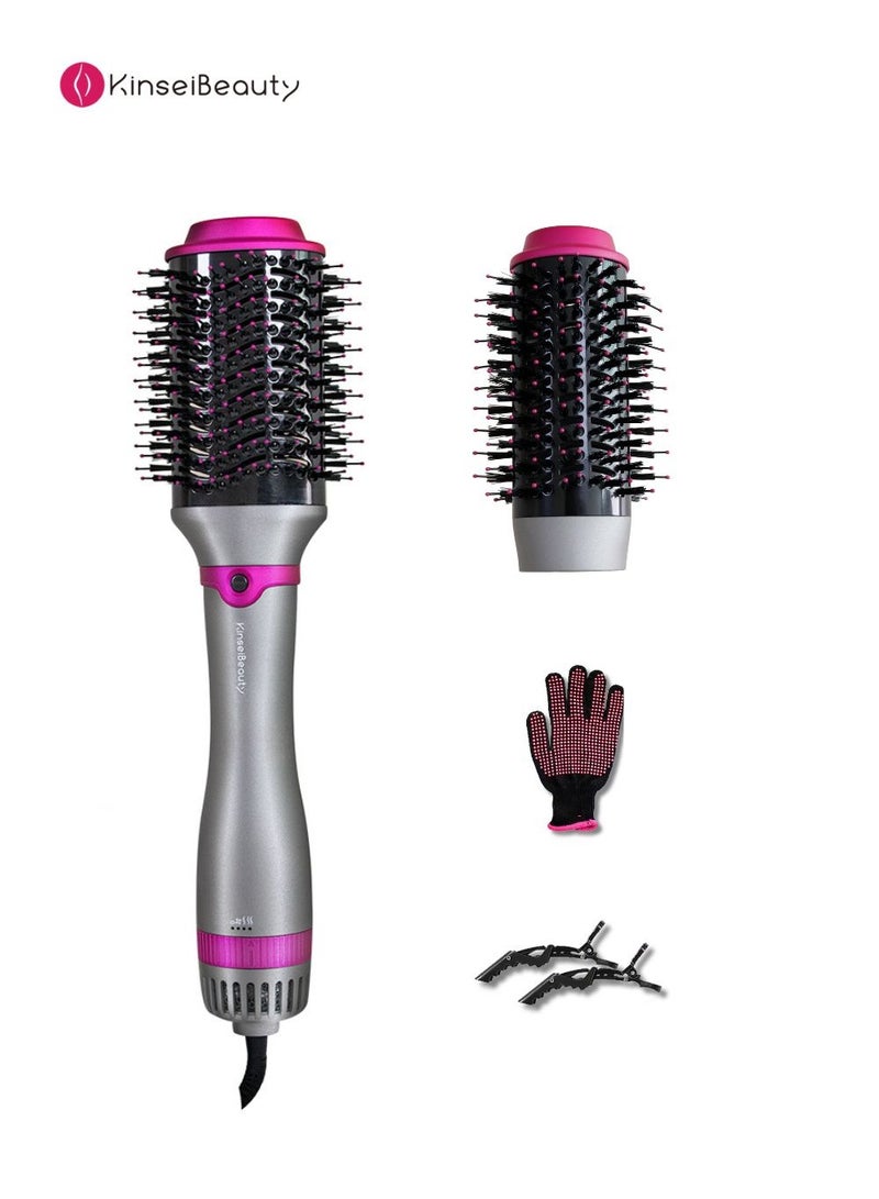 KinseiBeauty 4-in-1 Negative Ion Hair Dryer Brush, 1200W One-Step Hot Air Brush Set with 2 Interchangeable Brushes, Blow Dryer Brush for Hair Drying/Straightening/Curling/Hair Comb  - Image 1