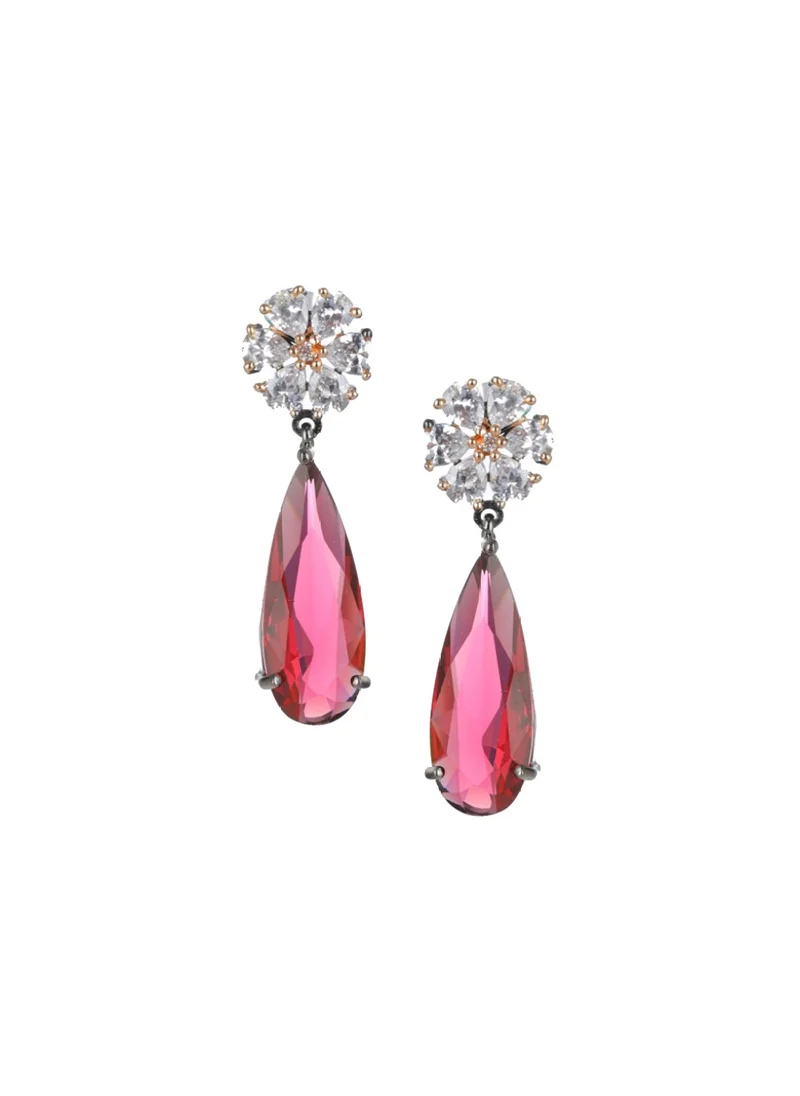 Priyaasi Pink  White Teardrop Shaped Drop Earrings