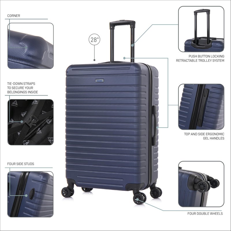 InUSA DEEP Luggage with GEL Handle | Spacious Traveling Suitcases, Travel Suitcase with Dual Spinner Wheels and Studs | 28 Inch Large Hardside Luggage | Blue - Image 3