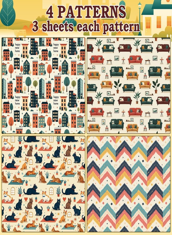 ورق تغليف هدايا ليوبيلون - 19.7 × 27.6 بوصة - 12 ورقة تغليف هدايا للمنزل الجديد بتصميم قطط ومنزل لطيف، ورق تغليف هدايا "المنزل الجميل" للترحيب بالمنزل الجديد، وحفلات الانتقال، وهدايا إتمام معاملات العقارات - Image 2