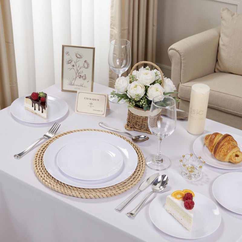 bUCLA 100PCS White Plastic Plates - Heavy Duty White Disposable for Wedding & Party, Include 50 Dinner 10 inch & 50 Dessert 7 inch - Image 5
