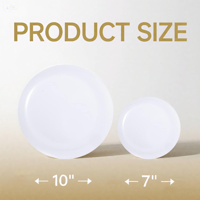 bUCLA 100PCS White Plastic Plates - Heavy Duty White Disposable for Wedding & Party, Include 50 Dinner 10 inch & 50 Dessert 7 inch - Image 2