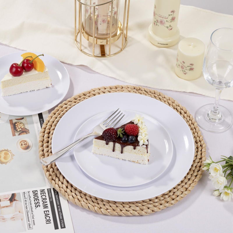 bUCLA 100PCS White Plastic Plates - Heavy Duty White Disposable for Wedding & Party, Include 50 Dinner 10 inch & 50 Dessert 7 inch - Image 3