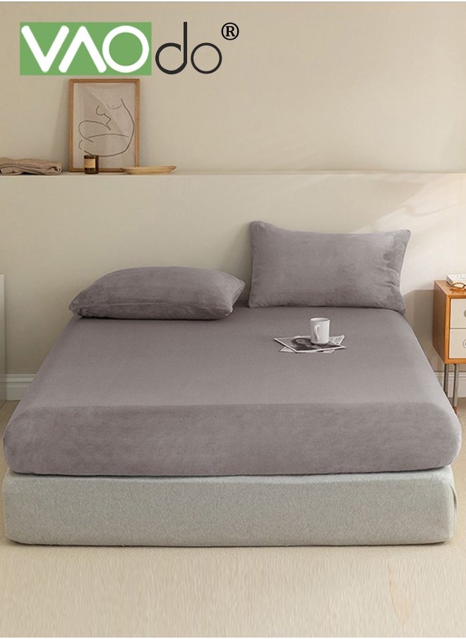 VAOdo 3PCS 100% Cotton Fitted Bottom Sheet with 2 Pillows Queen Size Deep Pocket Durable and Long Lasting Breathable Soft and No Fading Fitted Sheet  - Image 1