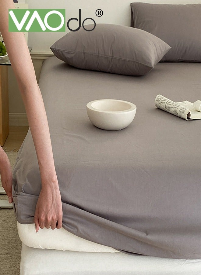 VAOdo 3PCS 100% Cotton Fitted Sheet Set, Deep Pocket Ultra Soft Bottom Sheet, Fade and Shrinkage Resistant, Fitted Sheet*1PCS and Pillowcases*2PCS Grey 180*200CM - Image 1