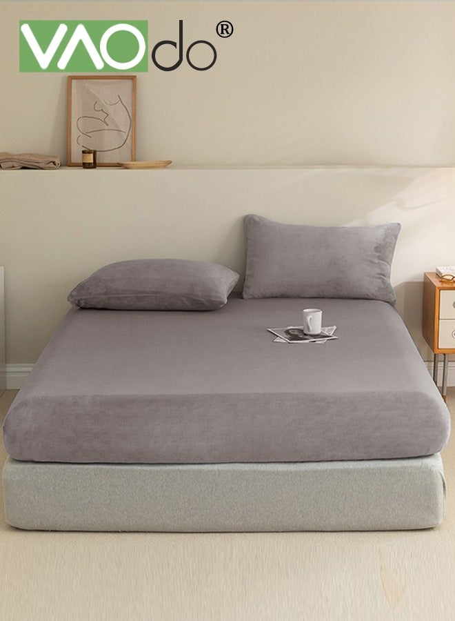 VAOdo 3PCS 100% Cotton Fitted Sheet Set, Deep Pocket Ultra Soft Bottom Sheet, Fade and Shrinkage Resistant, Fitted Sheet*1PCS and Pillowcases*2PCS Grey 180*200CM - Image 2