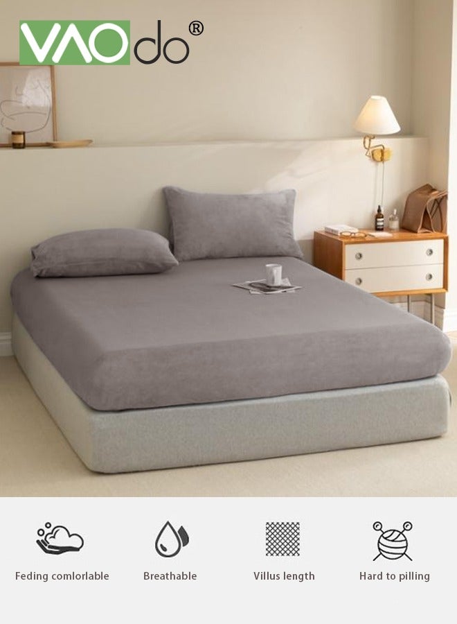 VAOdo 3PCS 100% Cotton Fitted Sheet Set, Deep Pocket Ultra Soft Bottom Sheet, Fade and Shrinkage Resistant, Fitted Sheet*1PCS and Pillowcases*2PCS Grey 180*200CM - Image 5
