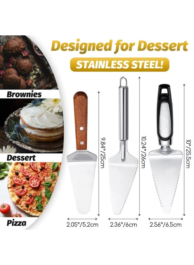 مجموعة تقديم الفطائر من 3 قطع، ملعقة فطيرة من الفولاذ المقاوم للصدأ مسننة بمقبض مريح، سهلة الإمساك لتقطيع وتقديم الحلويات والبيتزا والكعك - Image 2