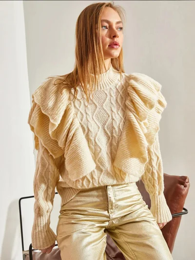 Bianco Lucci LUCCI Textured Knitwear Sweater with Half Turtleneck