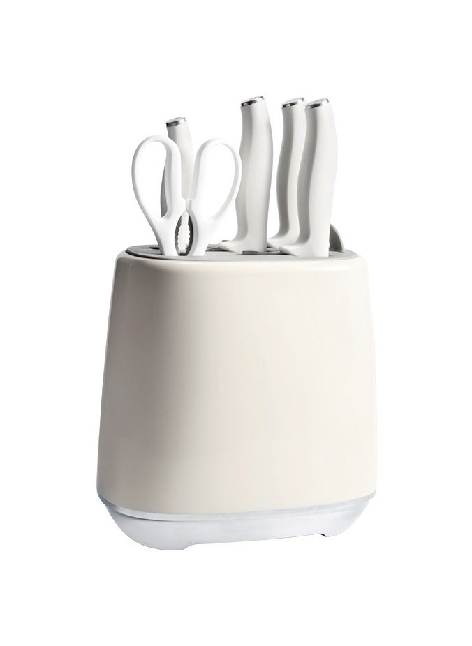 C&E Kitchen knife set, 6-piece set of milky white sharp knives, suitable for the kitchen, non-stick and non-slip stainless steel kitchen knife set, with milky white knife rack, suitable for home or dining room use (milky white)  - Image 1