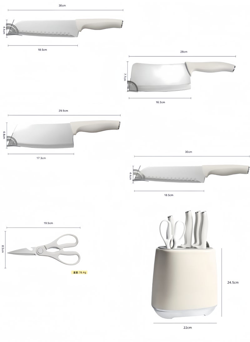 C&E Kitchen knife set, 6-piece set of milky white sharp knives, suitable for the kitchen, non-stick and non-slip stainless steel kitchen knife set, with milky white knife rack, suitable for home or dining room use (milky white)  - Image 2