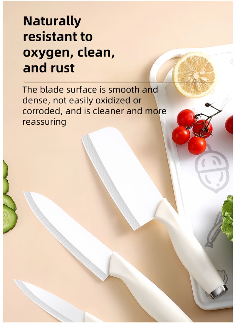 C&E Kitchen knife set, 6-piece set of milky white sharp knives, suitable for the kitchen, non-stick and non-slip stainless steel kitchen knife set, with milky white knife rack, suitable for home or dining room use (milky white)  - Image 4